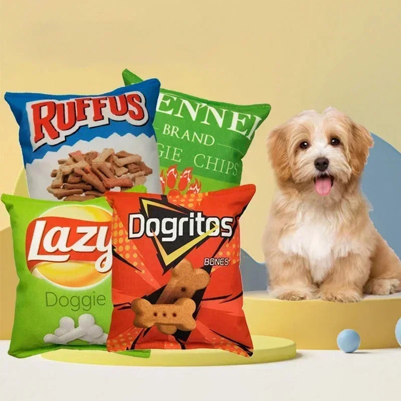 Pet Dental Chew Toy - Kartoffelchip-Beutel, lustiges Hundespielzeug, Plüsch-Quietscher, Lebensmittelspielzeug für