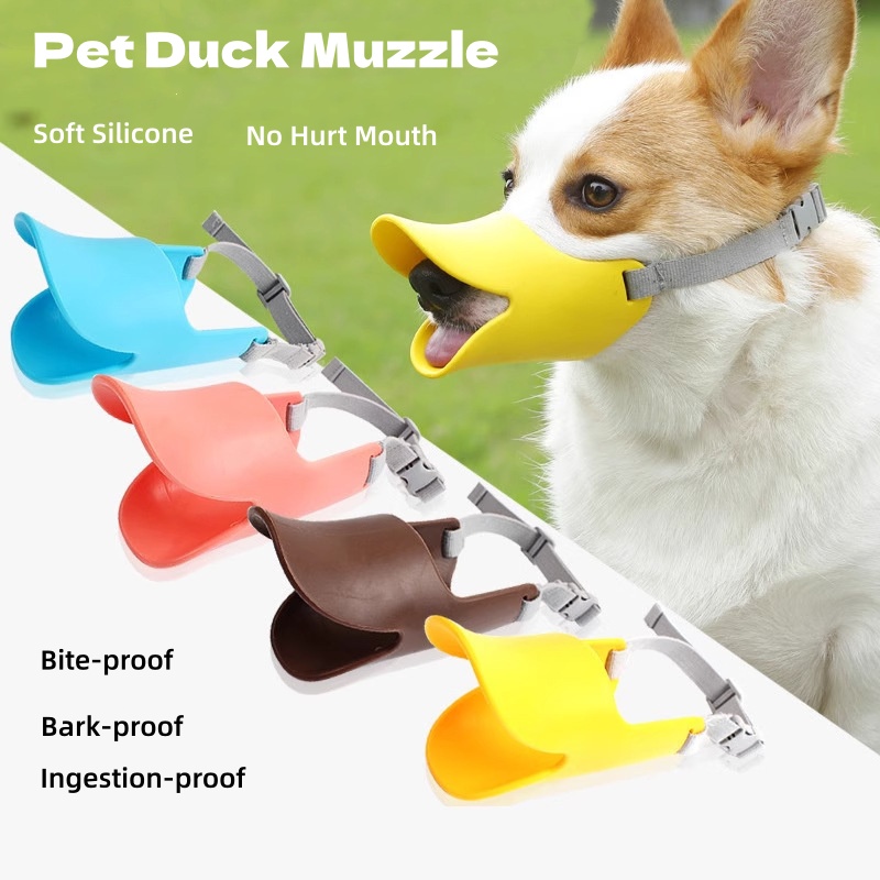 Dog Muzzle Silicone - Niedlicher Entenschnabel-Hundemaulkorb aus weichem Silikon, verstellbar,