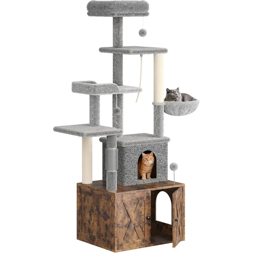 Cat Scratching Post - Großer Mehrstöckiger Katzenbaum mit Katzenklo, Spielhaus,