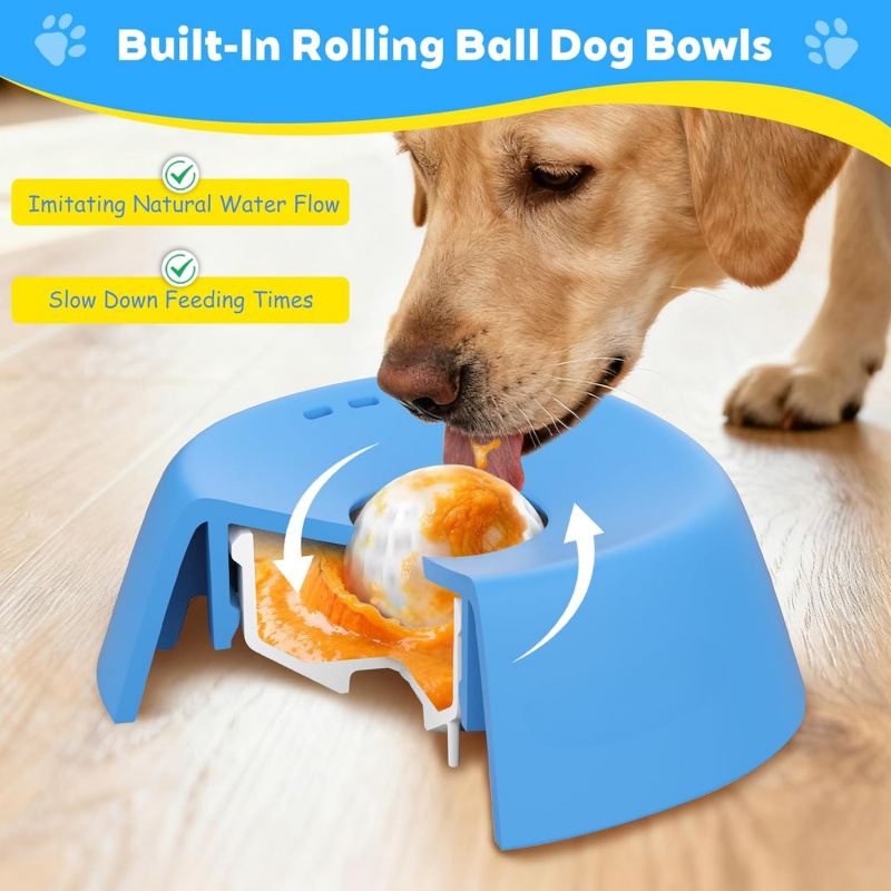 Slow Feeder Dog Bowl - Slow-Feeder-Hundenäpfe für Flüssigfutter, rutschfest (mit Spielball),